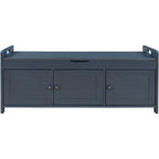 Banc de rangement rustique avec portes persiennes, 2 places, Gris délavé/Bleu marine antique/Blanc/Expresso