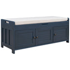 Banc de rangement rustique avec portes persiennes, 2 places, Gris délavé/Bleu marine antique/Blanc/Expresso