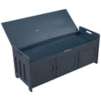 Banc de rangement rustique avec portes persiennes, 2 places, Gris délavé/Bleu marine antique/Blanc/Expresso