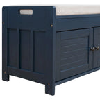 Banc de rangement rustique avec portes persiennes, 2 places, Gris délavé/Bleu marine antique/Blanc/Expresso