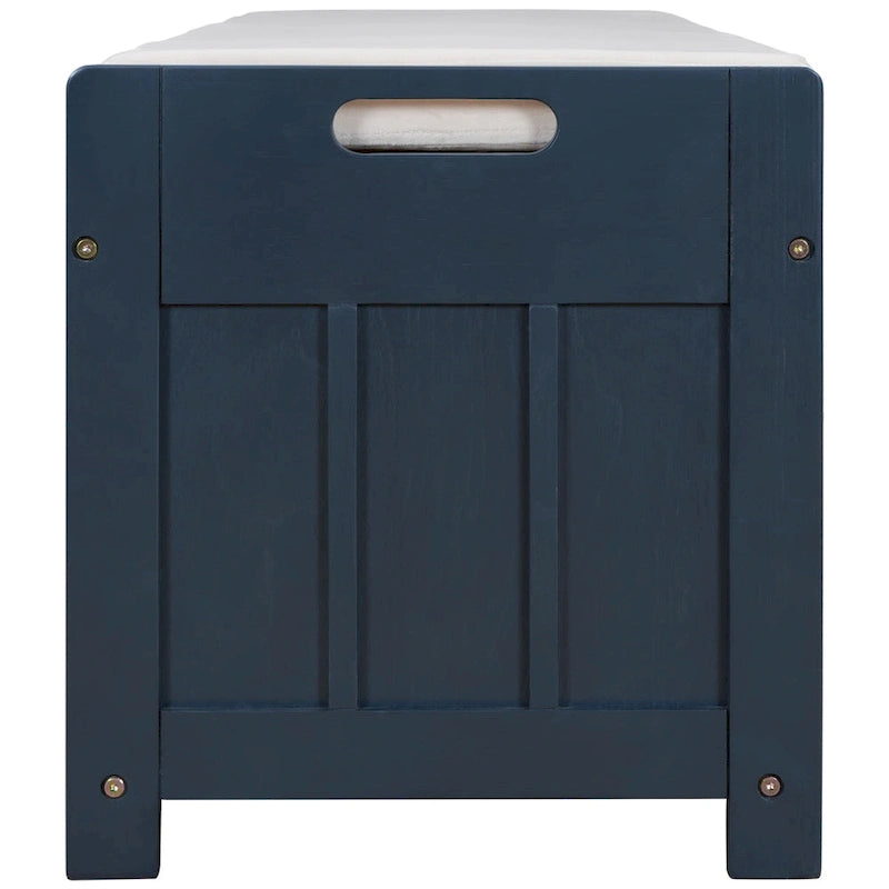 Banc de rangement rustique avec portes persiennes, 2 places, Gris délavé/Bleu marine antique/Blanc/Expresso