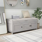 Banc de rangement rustique avec portes persiennes, 2 places, Gris délavé/Bleu marine antique/Blanc/Expresso