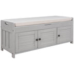 Banc de rangement rustique avec portes persiennes, 2 places, Gris délavé/Bleu marine antique/Blanc/Expresso