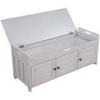 Banc de rangement rustique avec portes persiennes, 2 places, Gris délavé/Bleu marine antique/Blanc/Expresso