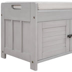 Banc de rangement rustique avec portes persiennes, 2 places, Gris délavé/Bleu marine antique/Blanc/Expresso