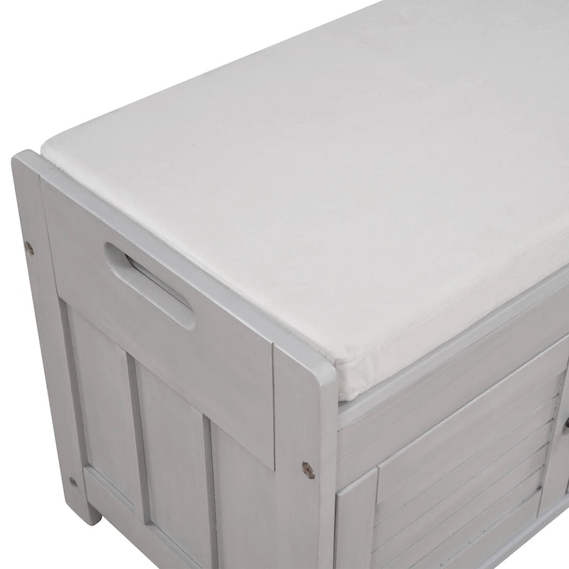 Banc de rangement rustique avec portes persiennes, 2 places, Gris délavé/Bleu marine antique/Blanc/Expresso