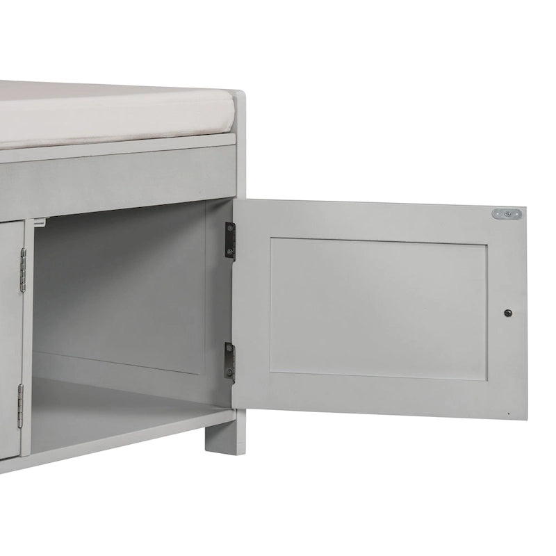 Banc de rangement rustique avec portes persiennes, 2 places, Gris délavé/Bleu marine antique/Blanc/Expresso
