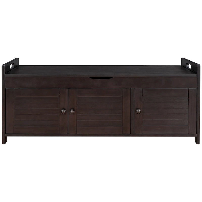 Banc de rangement rustique avec portes persiennes, 2 places, Gris délavé/Bleu marine antique/Blanc/Expresso