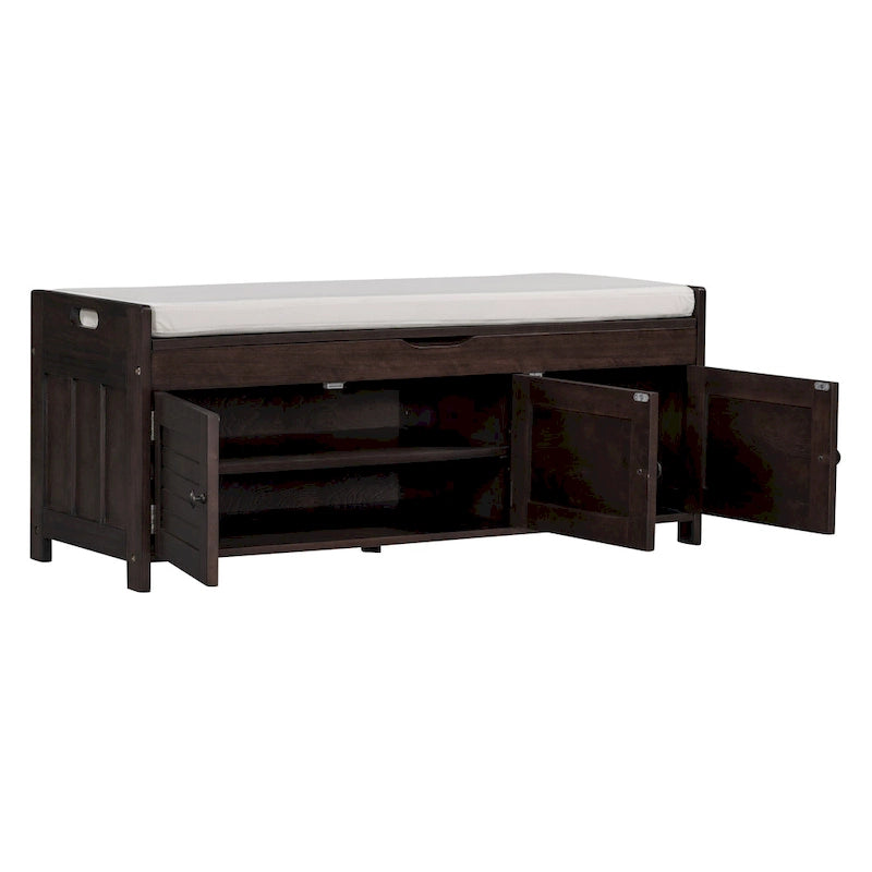 Banc de rangement rustique avec portes persiennes, 2 places, Gris délavé/Bleu marine antique/Blanc/Expresso