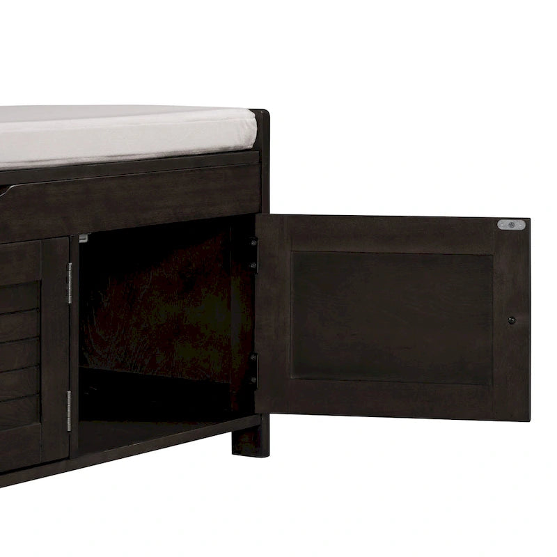 Banc de rangement rustique avec portes persiennes, 2 places, Gris délavé/Bleu marine antique/Blanc/Expresso