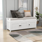 Banc de rangement rustique avec portes persiennes, 2 places, Gris délavé/Bleu marine antique/Blanc/Expresso