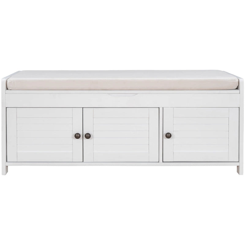 Banc de rangement rustique avec portes persiennes, 2 places, Gris délavé/Bleu marine antique/Blanc/Expresso