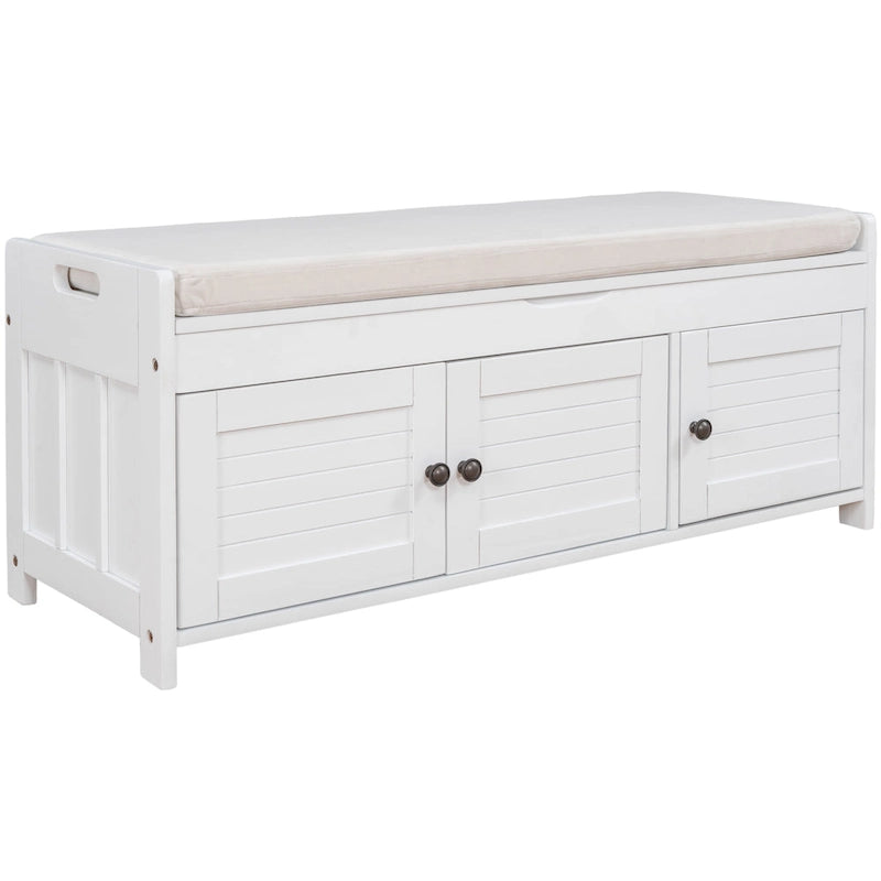 Banc de rangement rustique avec portes persiennes, 2 places, Gris délavé/Bleu marine antique/Blanc/Expresso