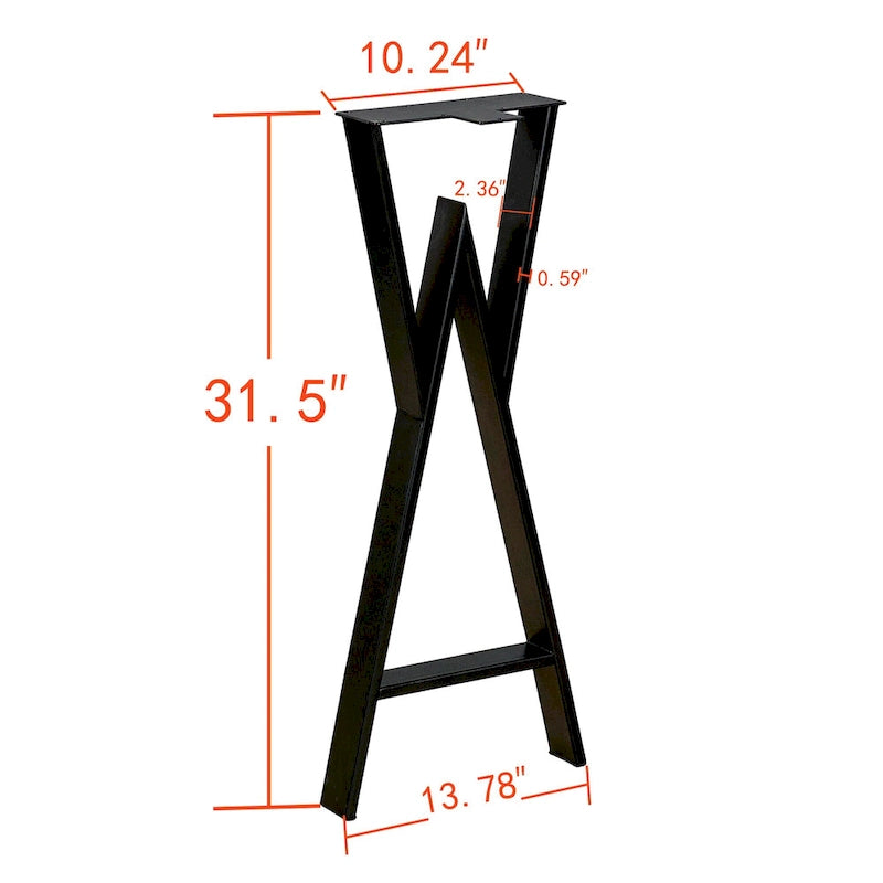 Pied de table rectangulaire Type W noir, simple