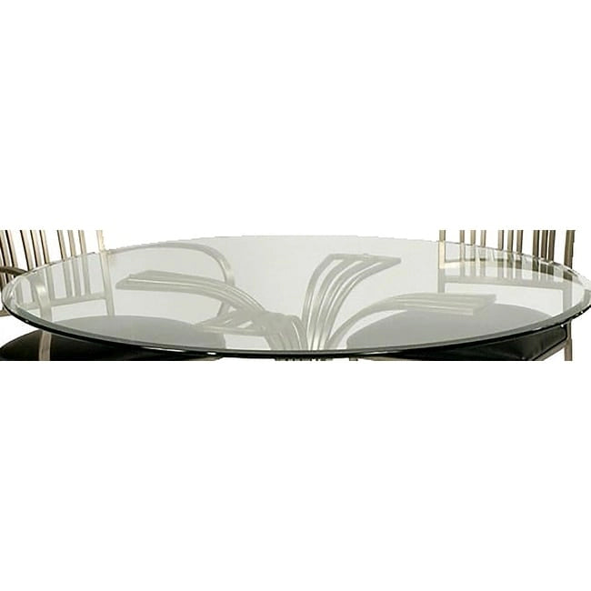 Table à manger ronde en verre argentée, base en nickel brossé, 4 places