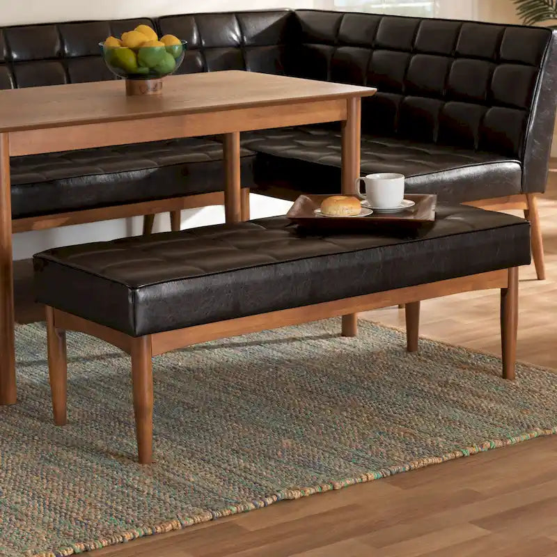 Banc de salle à manger moderne du milieu du siècle pour 2 – Gris / Marron foncé / Fauve