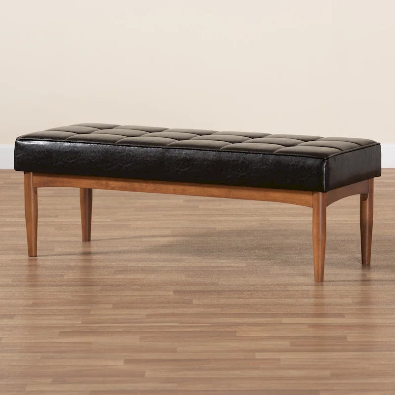 Banc de salle à manger moderne du milieu du siècle pour 2 – Gris / Marron foncé / Fauve