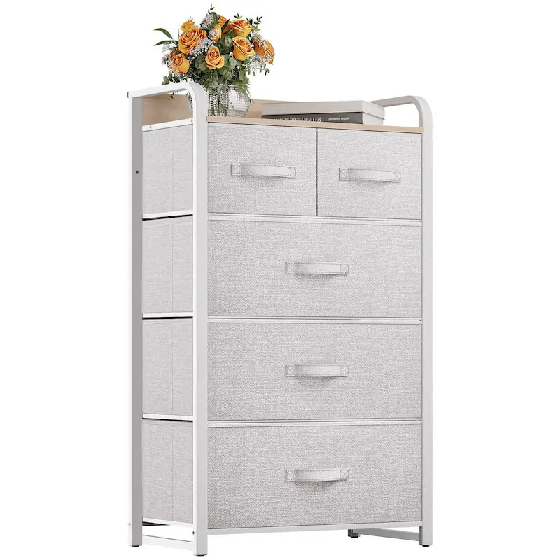 Commode de rangement en tissu à 5 tiroirs gris clair/gris foncé/crème/noir, individuelle