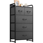 Commode de rangement en tissu à 5 tiroirs gris clair/gris foncé/crème/noir, individuelle