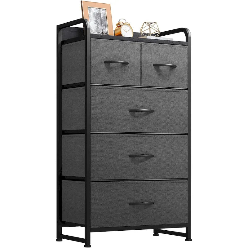 Commode de rangement en tissu à 5 tiroirs gris clair/gris foncé/crème/noir, individuelle