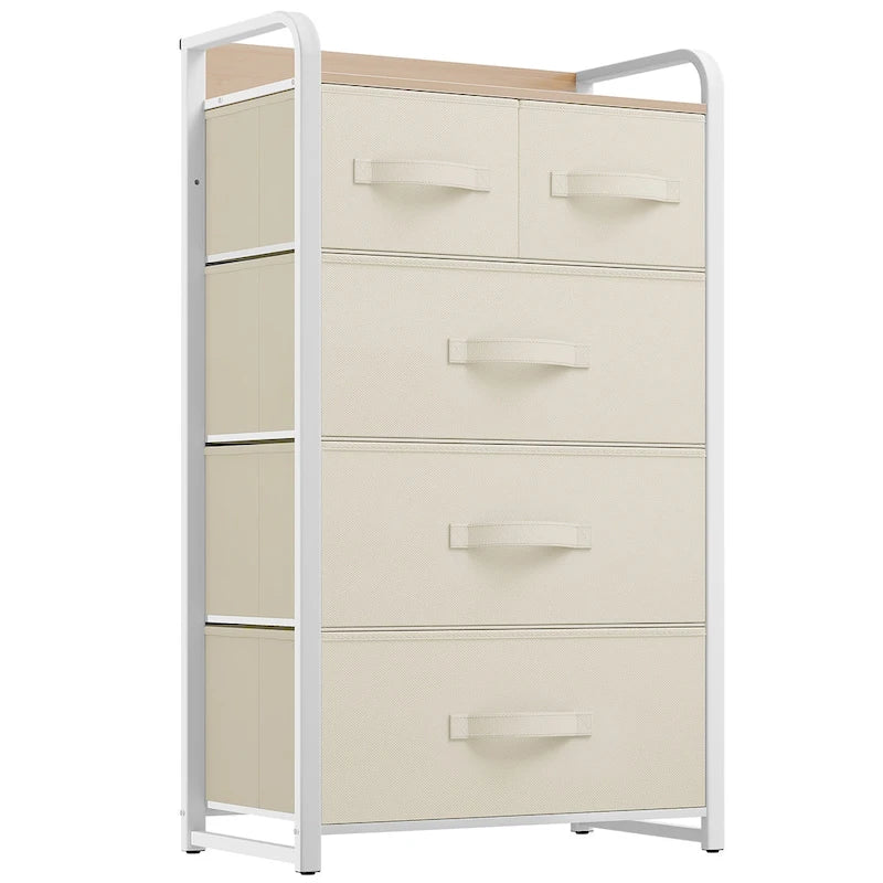 Commode de rangement en tissu à 5 tiroirs gris clair/gris foncé/crème/noir, individuelle