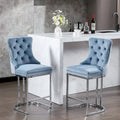 Tabourets de bar à dossier haut en velours bleu clair/beige/gris, lot de 2