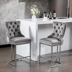 Tabourets de bar à dossier haut en velours bleu clair/beige/gris, lot de 2