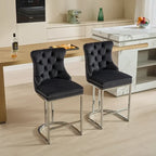 Tabourets de bar à dossier haut en velours bleu clair/beige/gris, lot de 2