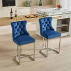 Tabourets de bar à dossier haut en velours bleu clair/beige/gris, lot de 2