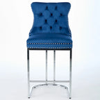Tabourets de bar à dossier haut en velours bleu clair/beige/gris, lot de 2