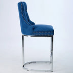 Tabourets de bar à dossier haut en velours bleu clair/beige/gris, lot de 2