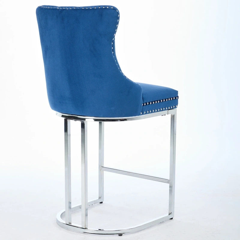 Tabourets de bar à dossier haut en velours bleu clair/beige/gris, lot de 2