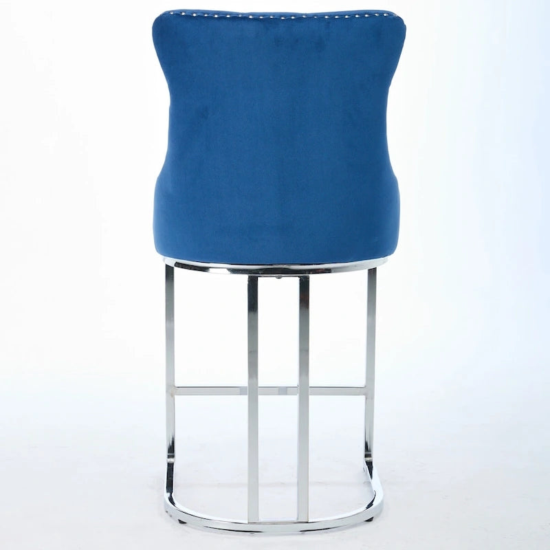 Tabourets de bar à dossier haut en velours bleu clair/beige/gris, lot de 2