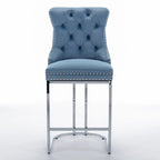 Tabourets de bar à dossier haut en velours bleu clair/beige/gris, lot de 2