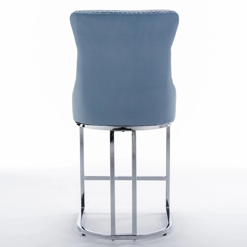 Tabourets de bar à dossier haut en velours bleu clair/beige/gris, lot de 2