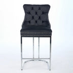 Tabourets de bar à dossier haut en velours bleu clair/beige/gris, lot de 2
