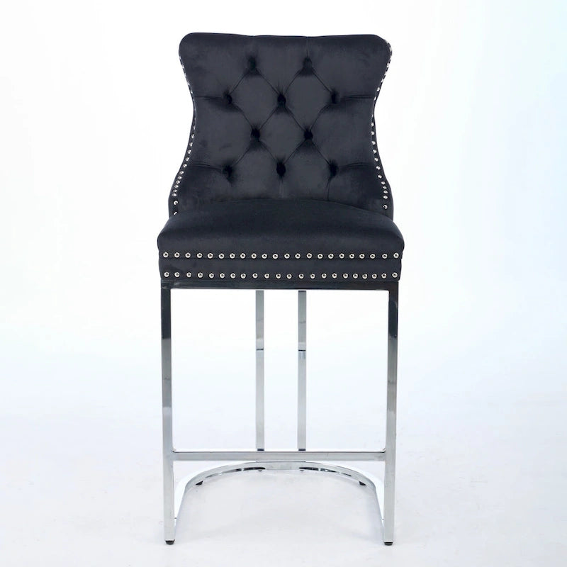 Tabourets de bar à dossier haut en velours bleu clair/beige/gris, lot de 2