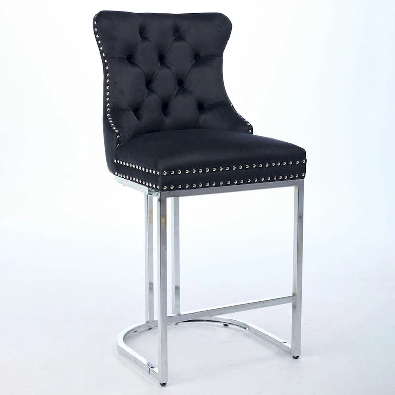 Tabourets de bar à dossier haut en velours bleu clair/beige/gris, lot de 2