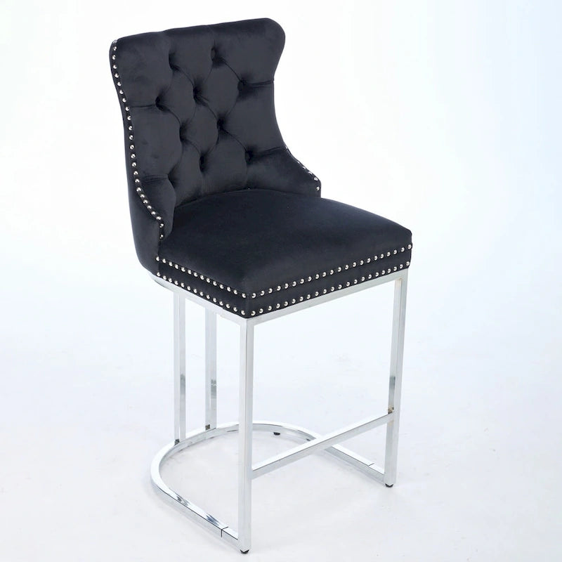 Tabourets de bar à dossier haut en velours bleu clair/beige/gris, lot de 2