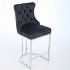 Tabourets de bar à dossier haut en velours bleu clair/beige/gris, lot de 2