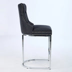 Tabourets de bar à dossier haut en velours bleu clair/beige/gris, lot de 2