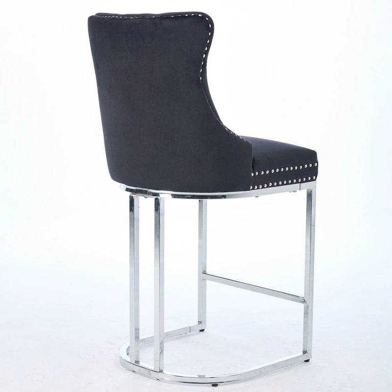 Tabourets de bar à dossier haut en velours bleu clair/beige/gris, lot de 2