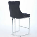 Tabourets de bar à dossier haut en velours bleu clair/beige/gris, lot de 2