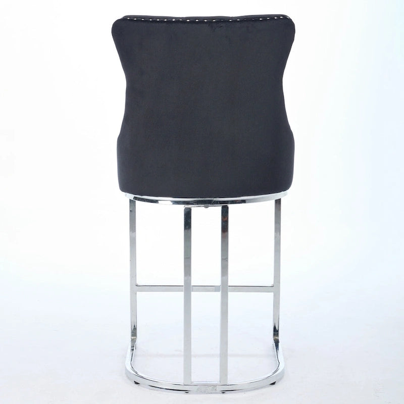 Tabourets de bar à dossier haut en velours bleu clair/beige/gris, lot de 2