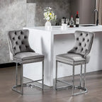 Tabourets de bar à dossier haut en velours bleu clair/beige/gris, lot de 2