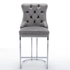 Tabourets de bar à dossier haut en velours bleu clair/beige/gris, lot de 2