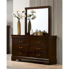 Commode en bois 6 tiroirs noir/cerise/gris, style transitionnel, assemblage par 1 personne