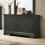 Commode en bois 6 tiroirs noir/cerise/gris, style transitionnel, assemblage par 1 personne