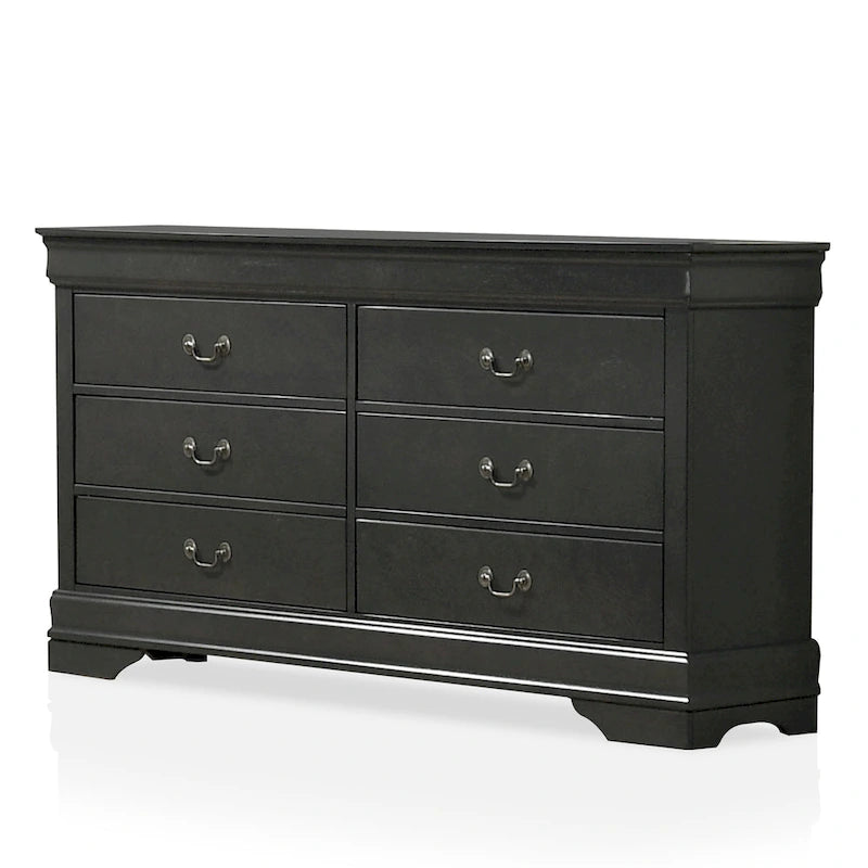 Commode en bois 6 tiroirs noir/cerise/gris, style transitionnel, assemblage par 1 personne