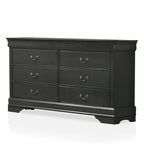 Commode en bois 6 tiroirs noir/cerise/gris, style transitionnel, assemblage par 1 personne